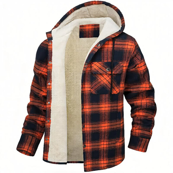 Herren-Kapuzenhemdjacke mit Karomuster und Fleecefutter - Orange - 5XL - image 6