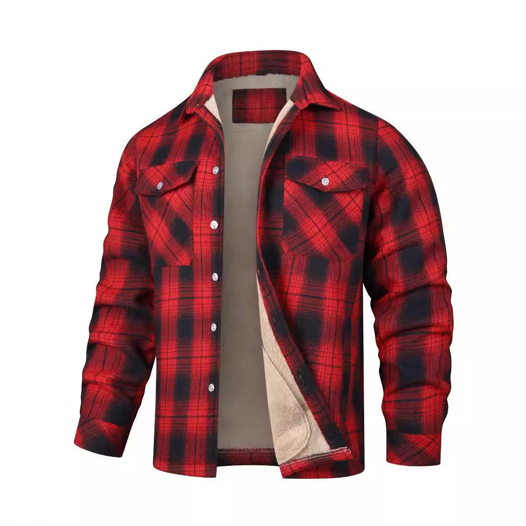 Herren-Hemdjacke mit Karomuster und Fleecefutter - Rot - 5XL - image 2