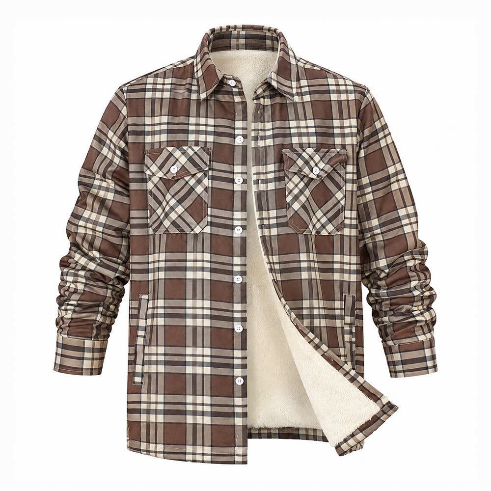 Herren-Hemdjacke mit Karomuster und Fleecefutter - Khaki - 5XL - image 1