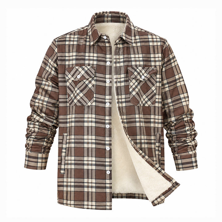 Herren-Hemdjacke mit Karomuster und Fleecefutter - Khaki - 5XL - image 1