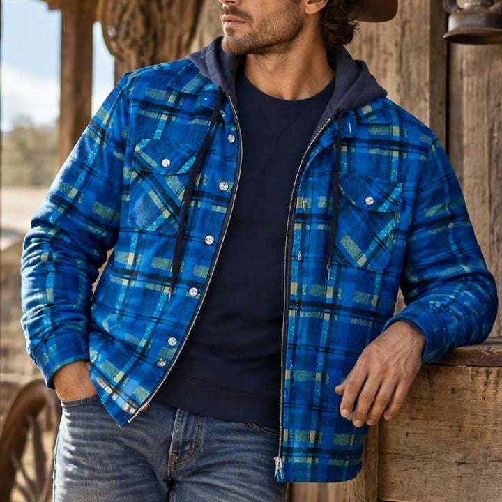 Herren-Stepphemdjacke mit Kapuze und Karomuster - image 0