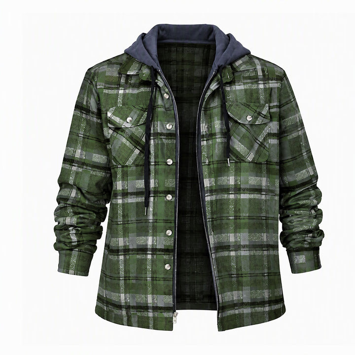Herren-Stepphemdjacke mit Kapuze und Karomuster - Dunkelgrün - 4XL - image 2