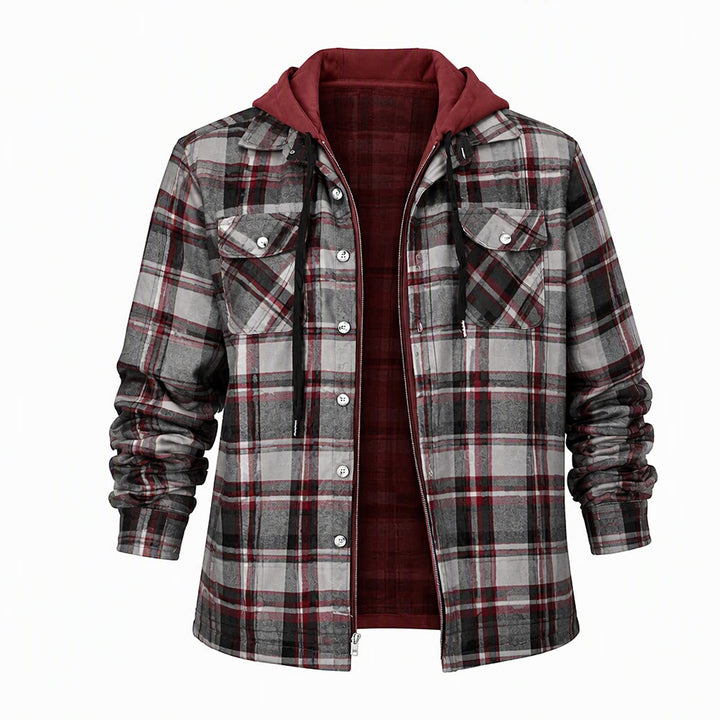 Herren-Stepphemdjacke mit Kapuze und Karomuster - Rot - 4XL - image 3