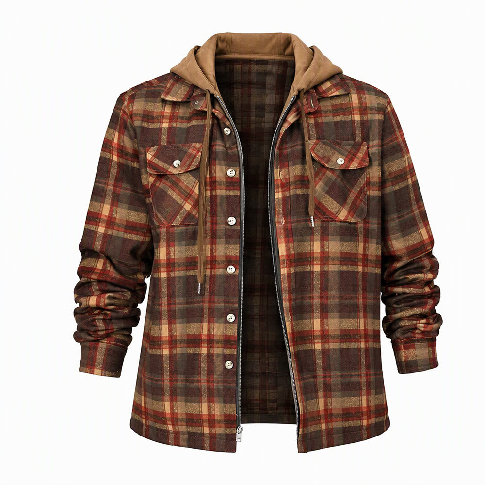 Herren-Stepphemdjacke mit Kapuze und Karomuster - Braun - 4XL - image 4