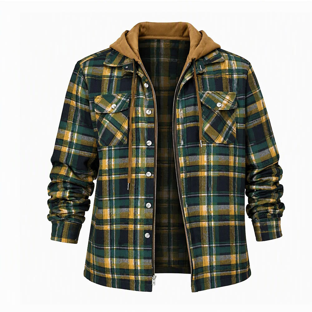 Herren-Stepphemdjacke mit Kapuze und Karomuster - Grün - 4XL - image 7