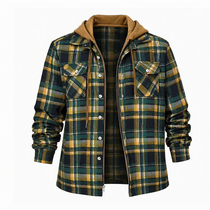 Herren-Stepphemdjacke mit Kapuze und Karomuster - Grün - 4XL - image 7