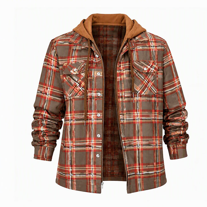 Herren-Stepphemdjacke mit Kapuze und Karomuster - Kaffee - 4XL - image 15