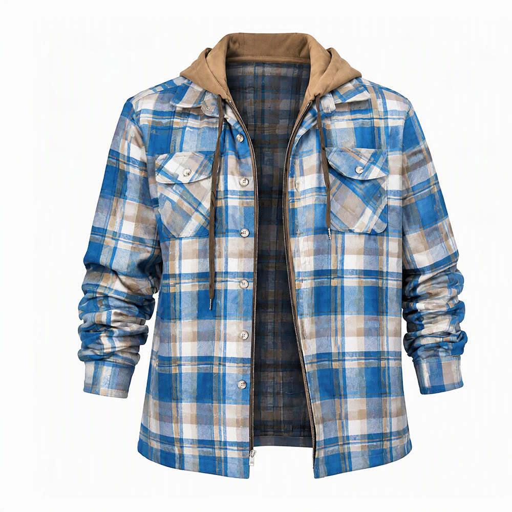 Herren-Stepphemdjacke mit Kapuze und Karomuster - Himmelblau - 4XL - image 12