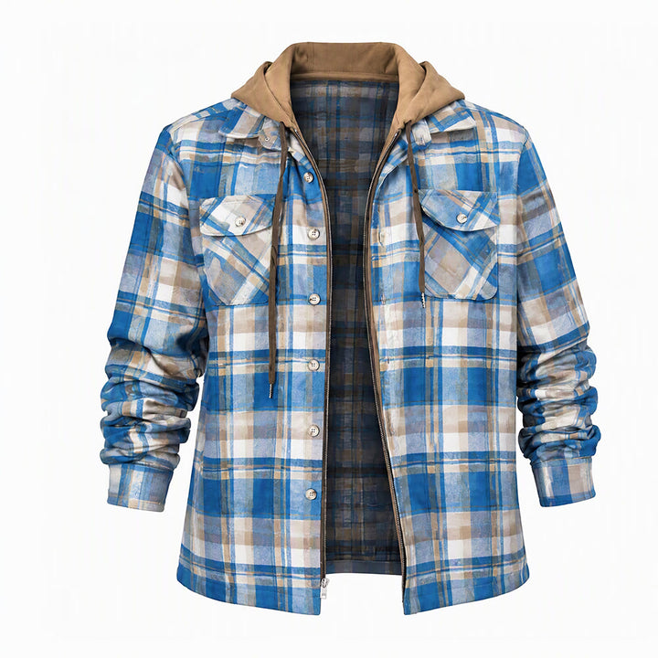 Herren-Stepphemdjacke mit Kapuze und Karomuster - Himmelblau - 4XL - image 12