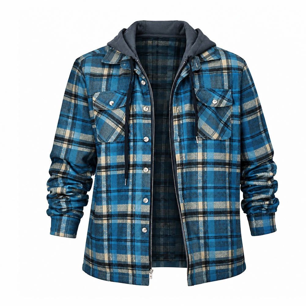 Herren-Stepphemdjacke mit Kapuze und Karomuster - image 14