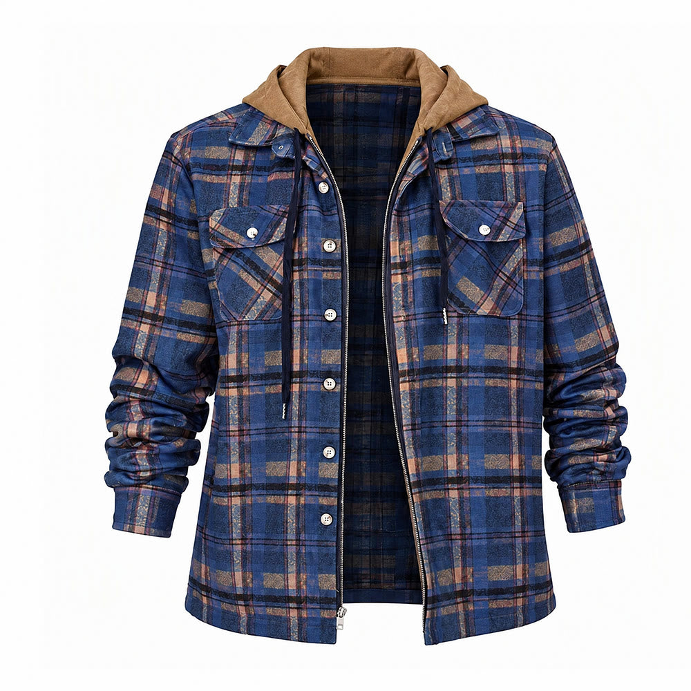 Herren-Stepphemdjacke mit Kapuze und Karomuster - Marineblau - 4XL - image 11