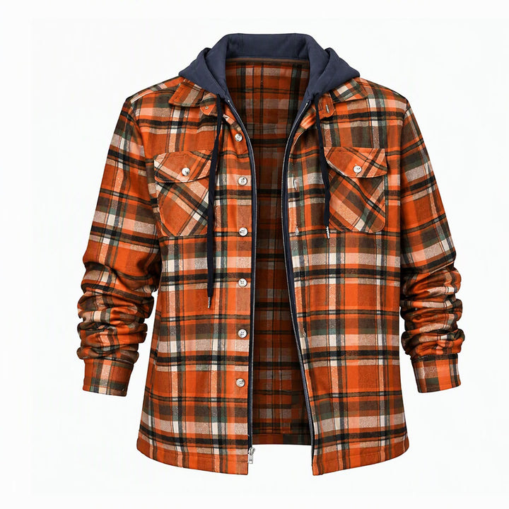 Herren-Stepphemdjacke mit Kapuze und Karomuster - Orange - 4XL - image 9