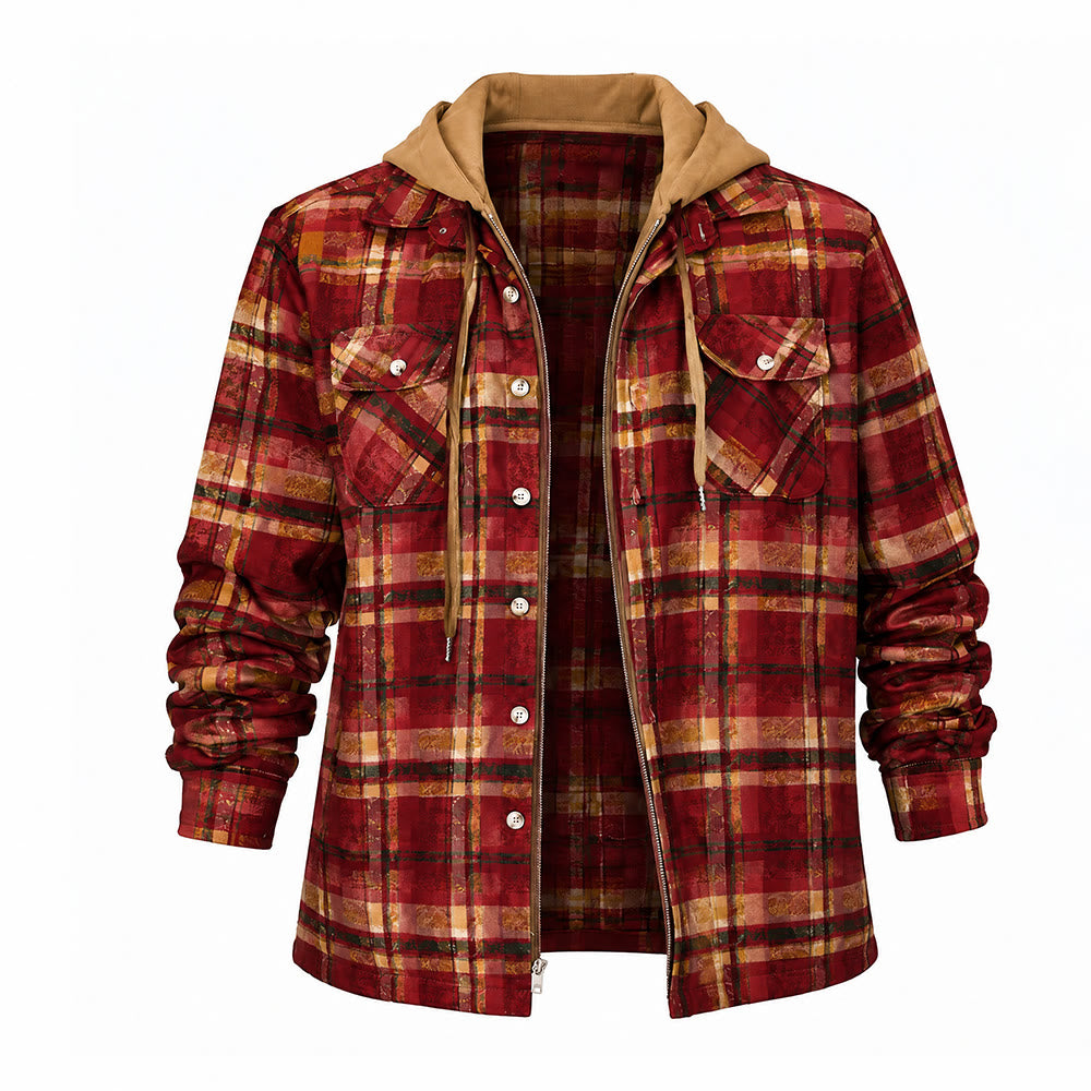Herren-Stepphemdjacke mit Kapuze und Karomuster - Rot gestreift - 4XL - image 16