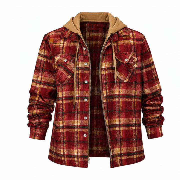 Herren-Stepphemdjacke mit Kapuze und Karomuster - Rot gestreift - 4XL - image 16