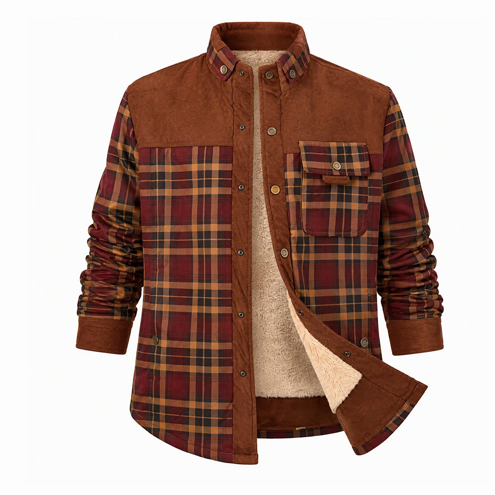 Vintage Herren-Fleecejacke mit Knöpfen - Roter Kaffee - 3XL - image 1