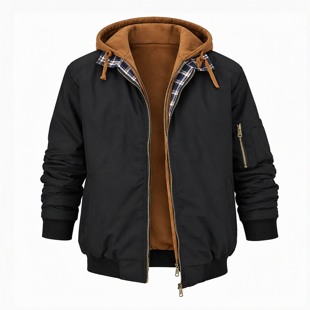 Lässiger, wattierter Herrenmantel in Farbblockoptik - Schwarz - 3XL - image 1