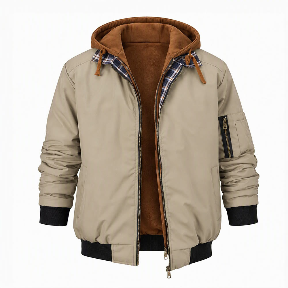 Lässiger, wattierter Herrenmantel in Farbblockoptik - Khaki - 3XL - image 3