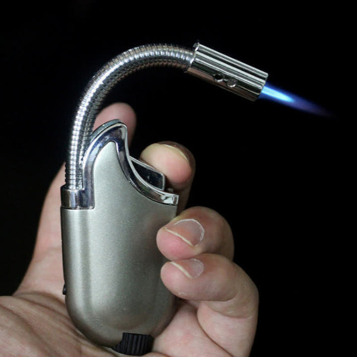 360° flexibles, nachfüllbares Butanfeuerzeug mit Schwanenhals und Taschenlampe - Grau - image 0