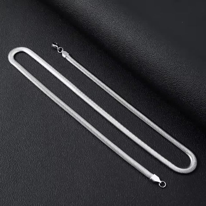 Armband und Halskette aus flachem Schlangenketten-Armband mit Fischgrätmuster - Silber - Halskette - image 2