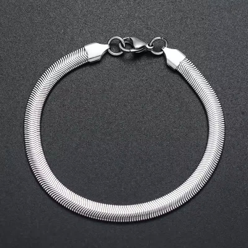 Armband und Halskette aus flachem Schlangenketten-Armband mit Fischgrätmuster - Silber - Armband - image 4