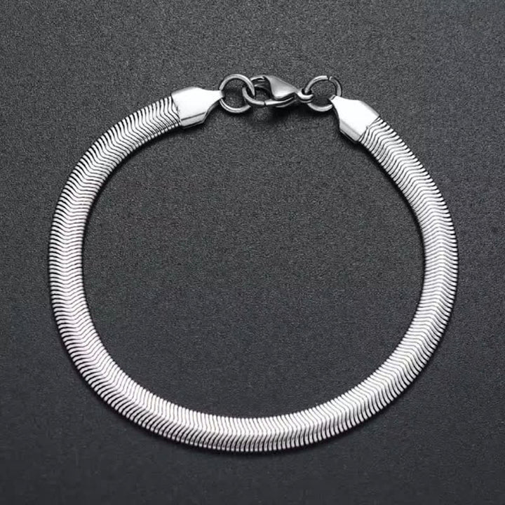 Armband und Halskette aus flachem Schlangenketten-Armband mit Fischgrätmuster - Silber - Armband - image 4