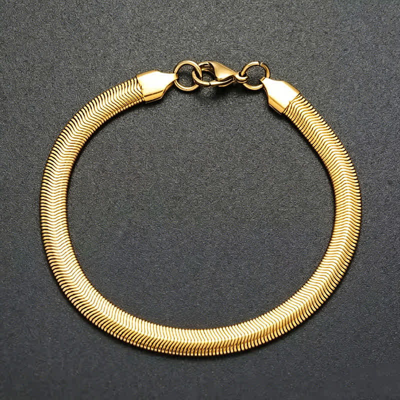 Armband und Halskette aus flachem Schlangenketten-Armband mit Fischgrätmuster - Gold - Armband - image 7