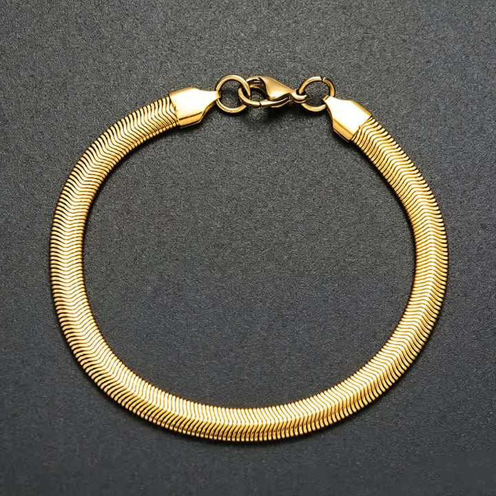 Armband und Halskette aus flachem Schlangenketten-Armband mit Fischgrätmuster - Gold - Armband - image 7