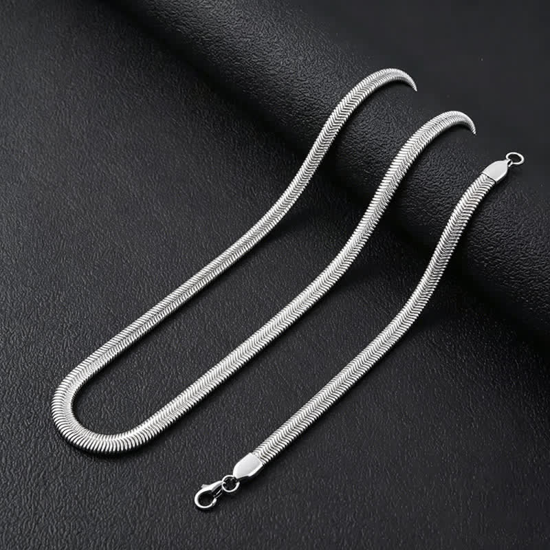 Armband und Halskette aus flachem Schlangenketten-Armband mit Fischgrätmuster - image 3