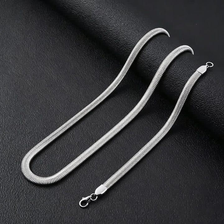 Armband und Halskette aus flachem Schlangenketten-Armband mit Fischgrätmuster - image 3