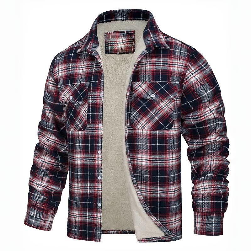 Herren-Hemdjacke mit Karomuster und Fleecefutter - Wein - 5XL - image 7