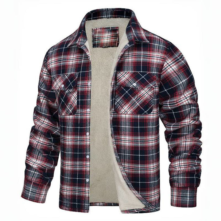 Herren-Hemdjacke mit Karomuster und Fleecefutter - Wein - 5XL - image 7