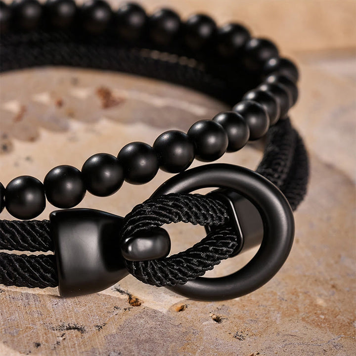 Minimalistisches zweiteiliges Armband-Set für Herren aus Perlen und Kordel - image 23