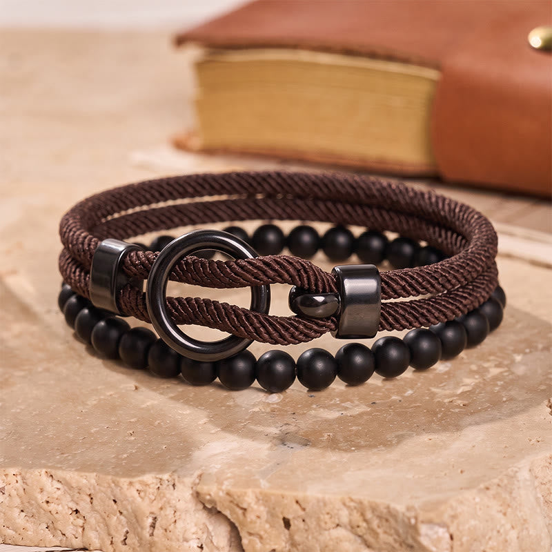Minimalistisches zweiteiliges Armband-Set für Herren aus Perlen und Kordel - Kaffee - image 8