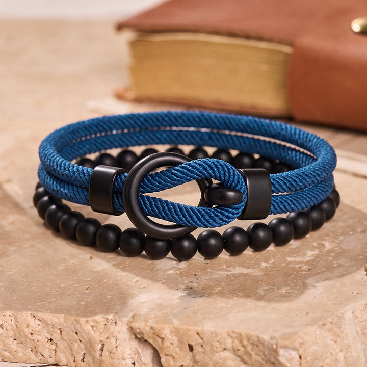 Minimalistisches zweiteiliges Armband-Set für Herren aus Perlen und Kordel - Dunkelblau - image 10