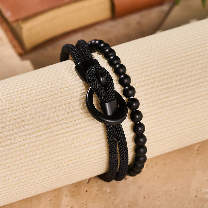 Minimalistisches zweiteiliges Armband-Set für Herren aus Perlen und Kordel - image 24