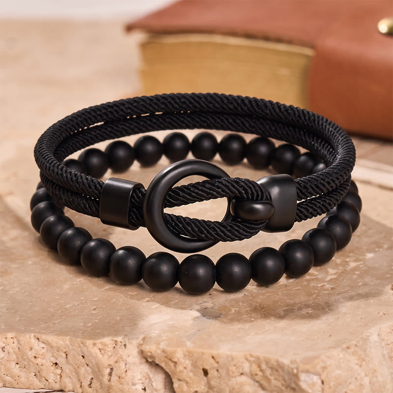 Minimalistisches zweiteiliges Armband-Set für Herren aus Perlen und Kordel - image 21