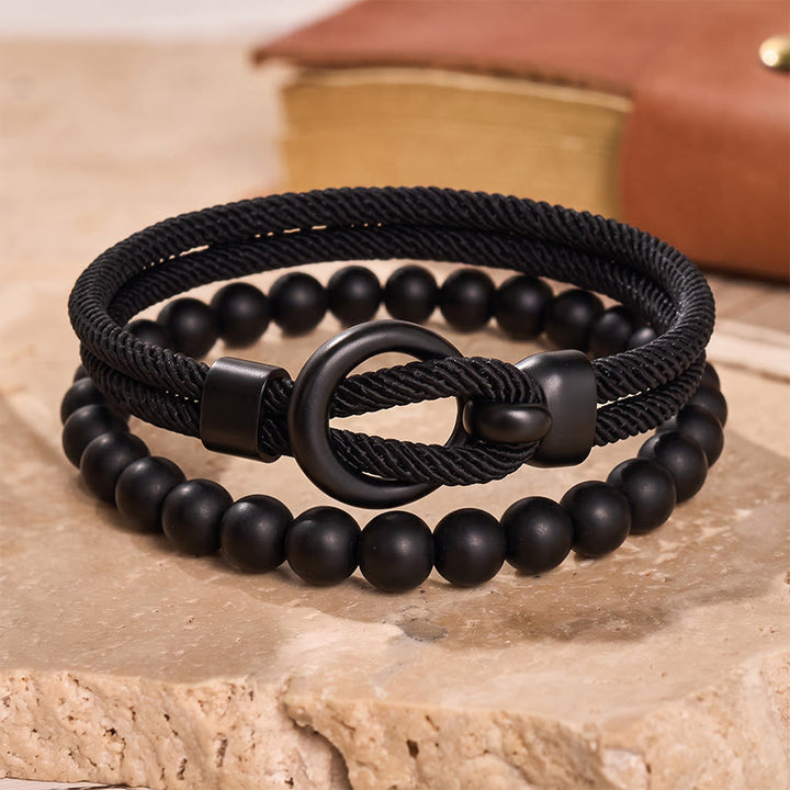 Minimalistisches zweiteiliges Armband-Set für Herren aus Perlen und Kordel - image 21