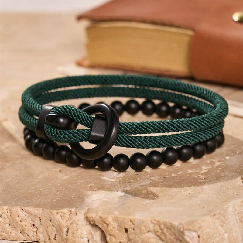 Minimalistisches zweiteiliges Armband-Set für Herren aus Perlen und Kordel - Dunkelgrün - image 13