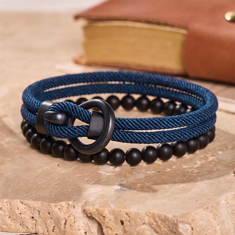 Minimalistisches zweiteiliges Armband-Set für Herren aus Perlen und Kordel - Marineblau - image 11
