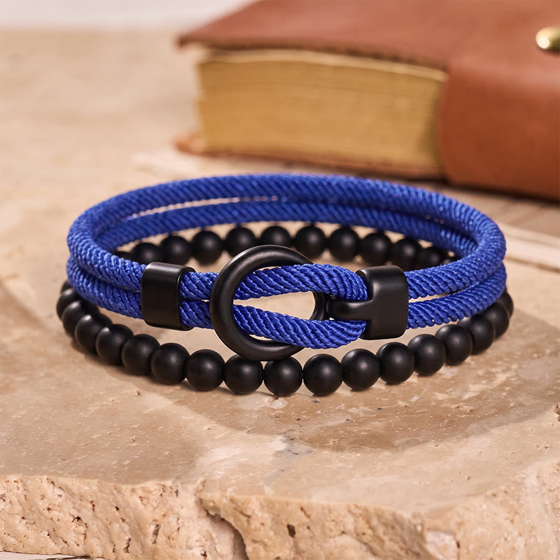 Minimalistisches zweiteiliges Armband-Set für Herren aus Perlen und Kordel - Königsblau - image 18