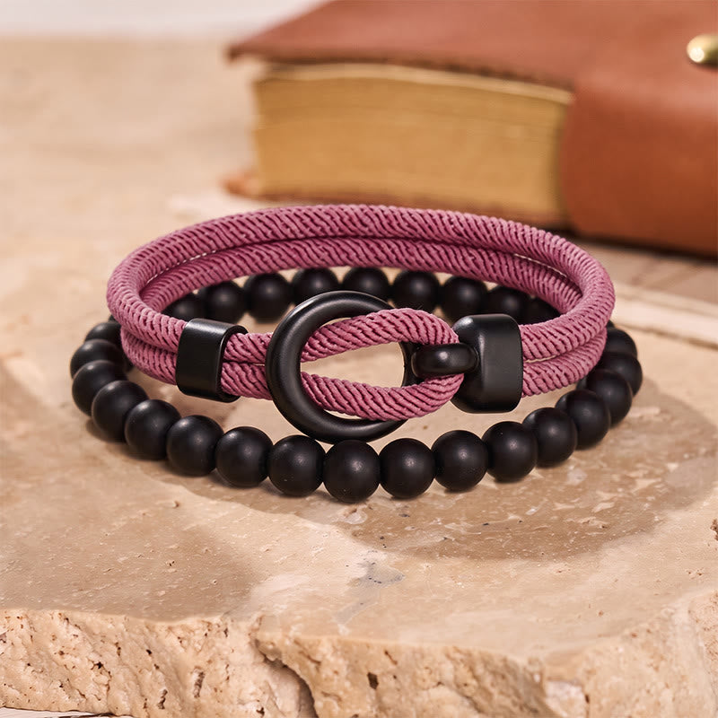 Minimalistisches zweiteiliges Armband-Set für Herren aus Perlen und Kordel - Lila - image 9