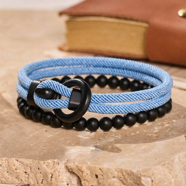 Minimalistisches zweiteiliges Armband-Set für Herren aus Perlen und Kordel - Blau - image 16