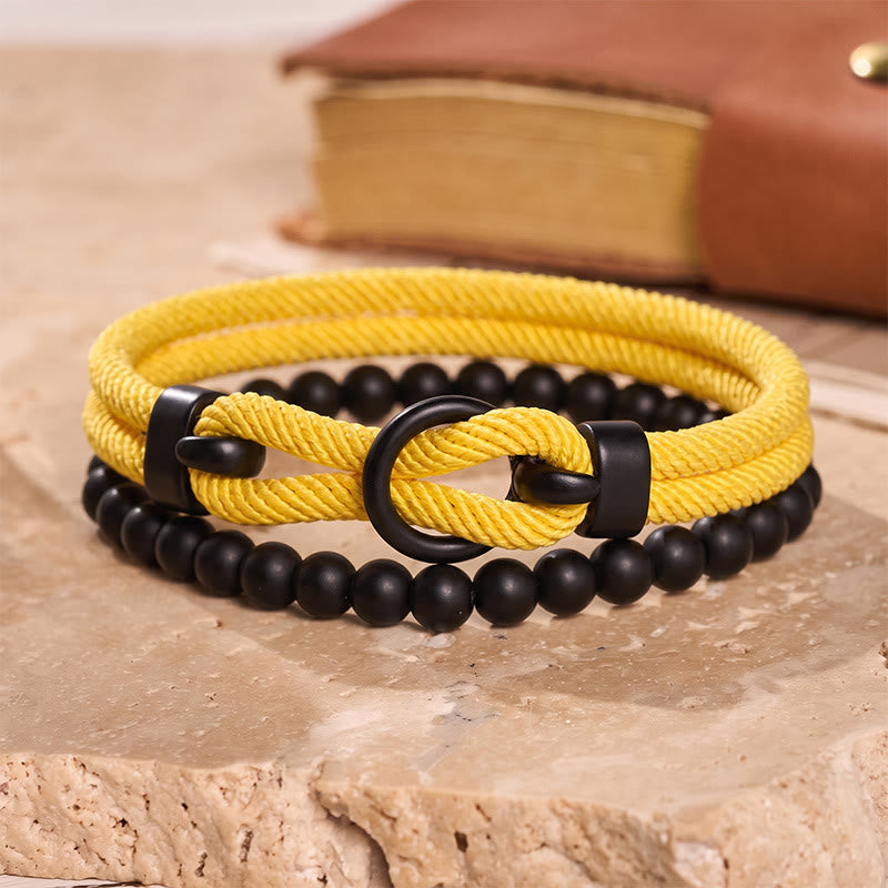 Minimalistisches zweiteiliges Armband-Set für Herren aus Perlen und Kordel - Gelb - image 14