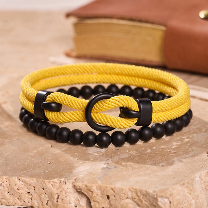 Minimalistisches zweiteiliges Armband-Set für Herren aus Perlen und Kordel - Gelb - image 14