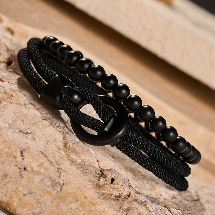 Minimalistisches zweiteiliges Armband-Set für Herren aus Perlen und Kordel - image 22