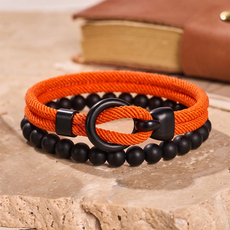 Minimalistisches zweiteiliges Armband-Set für Herren aus Perlen und Kordel - Orange - image 15