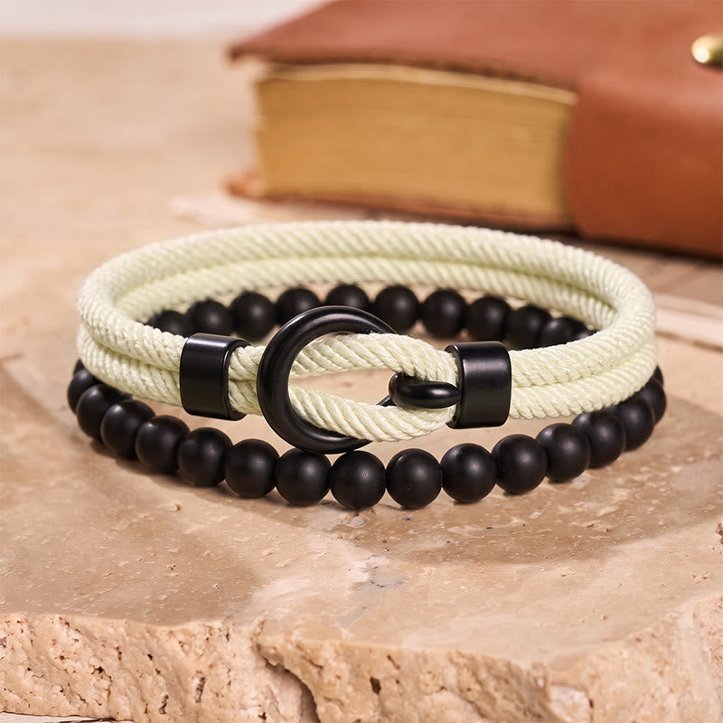 Minimalistisches zweiteiliges Armband-Set für Herren aus Perlen und Kordel - Beige - image 19