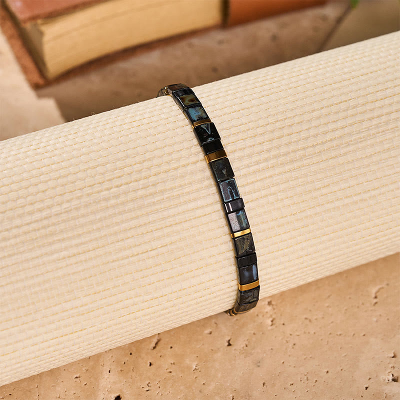 Vintage-Armband aus schwarzem und goldenem Tila-Perlen - image 6