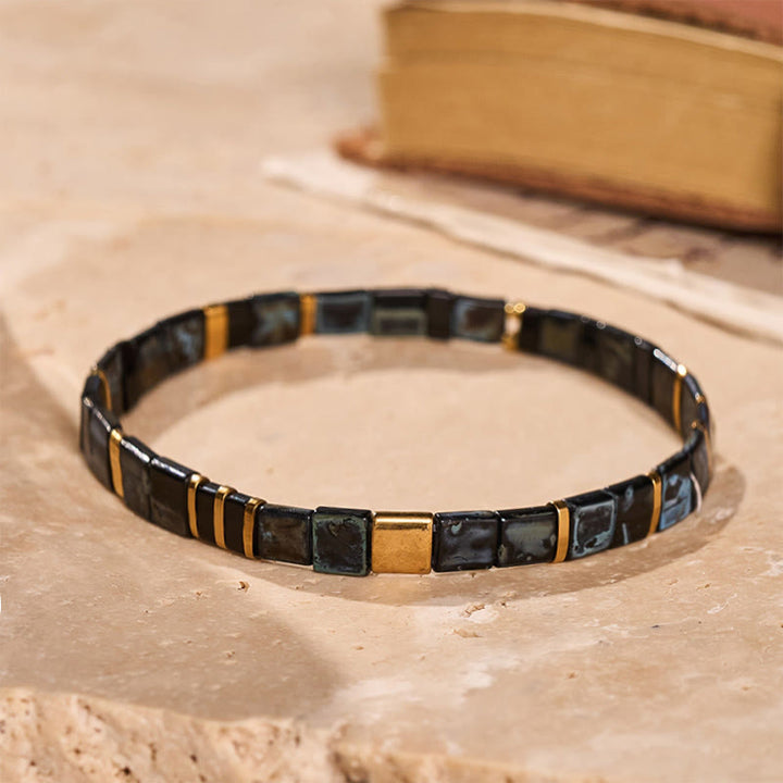 Vintage-Armband aus schwarzem und goldenem Tila-Perlen - Schwarz - image 3