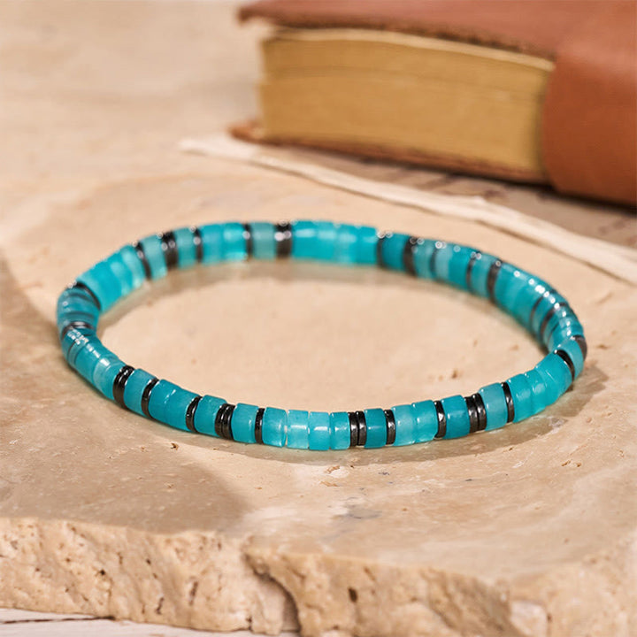 Minimalistisches, beruhigendes Armband aus türkisfarbenen quadratischen Perlen - Blau - image 3